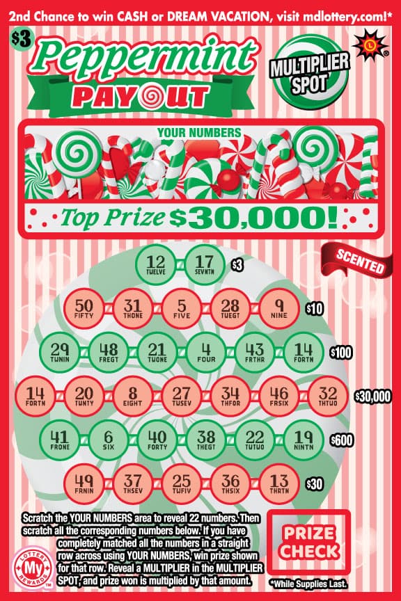 Peppermint Payout scratch-off ticket