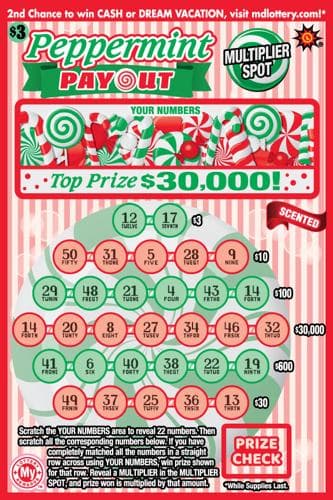 Peppermint Payout scratch-off ticket