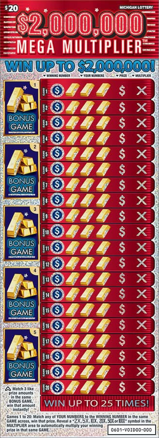 $2,000,000 Mega Multiplier scratch-off ticket
