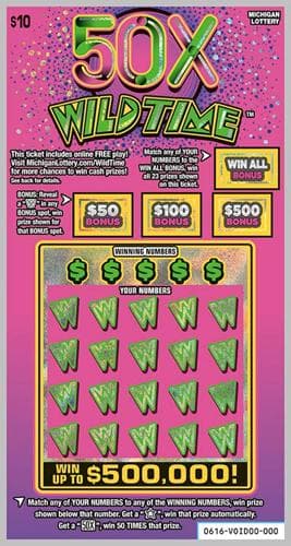 50X Wild Time scratch-off ticket