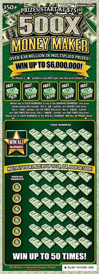 500X Money Maker scratch-off ticket