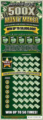 500X Money Maker scratch-off ticket
