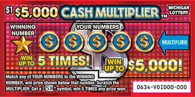 $5,000 Cash Multiplier scratch-off ticket