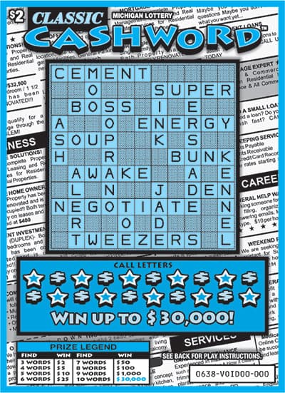 Classic Cashword scratch-off ticket