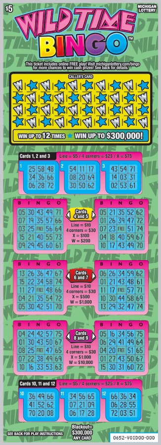 Wild Time Bingo scratch-off ticket