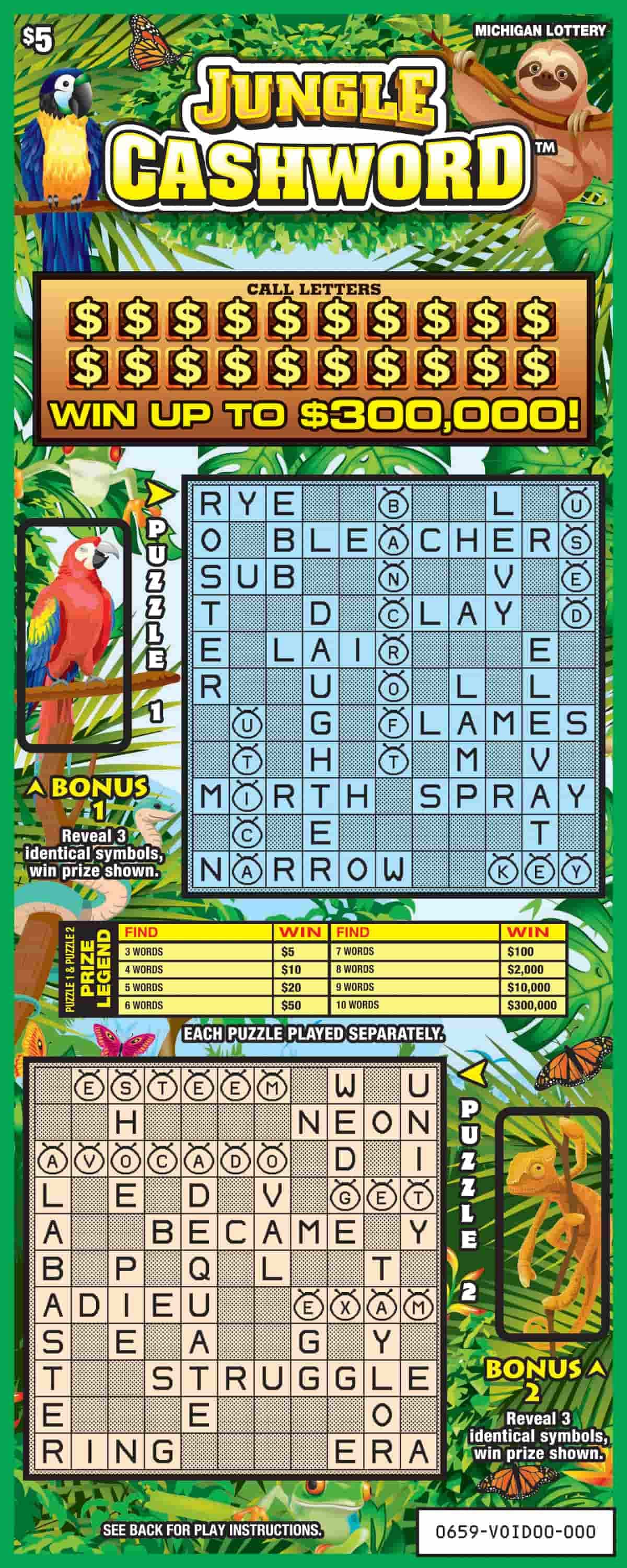 Jungle Cashword scratch-off ticket
