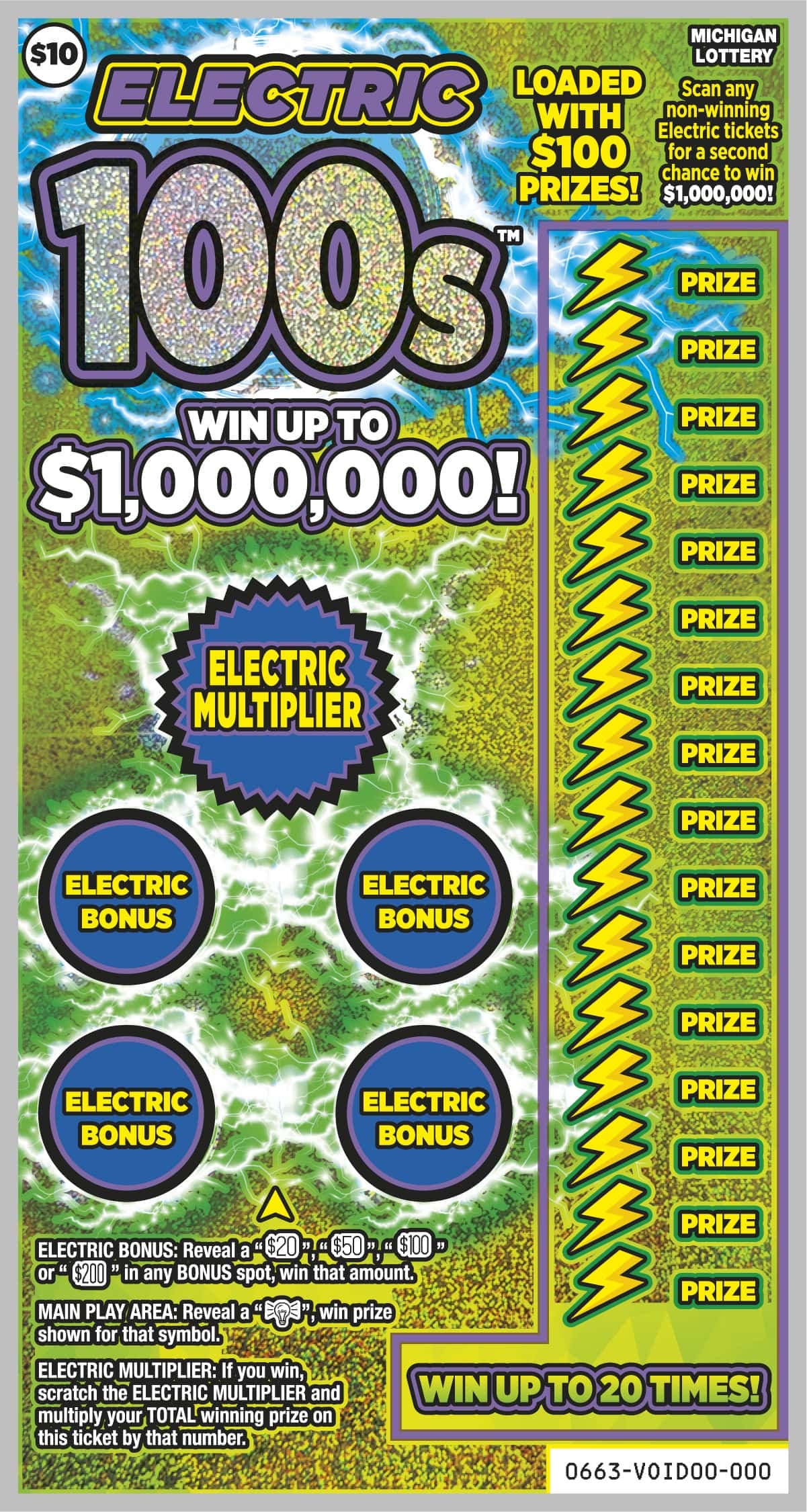 Electric 100s scratch-off ticket