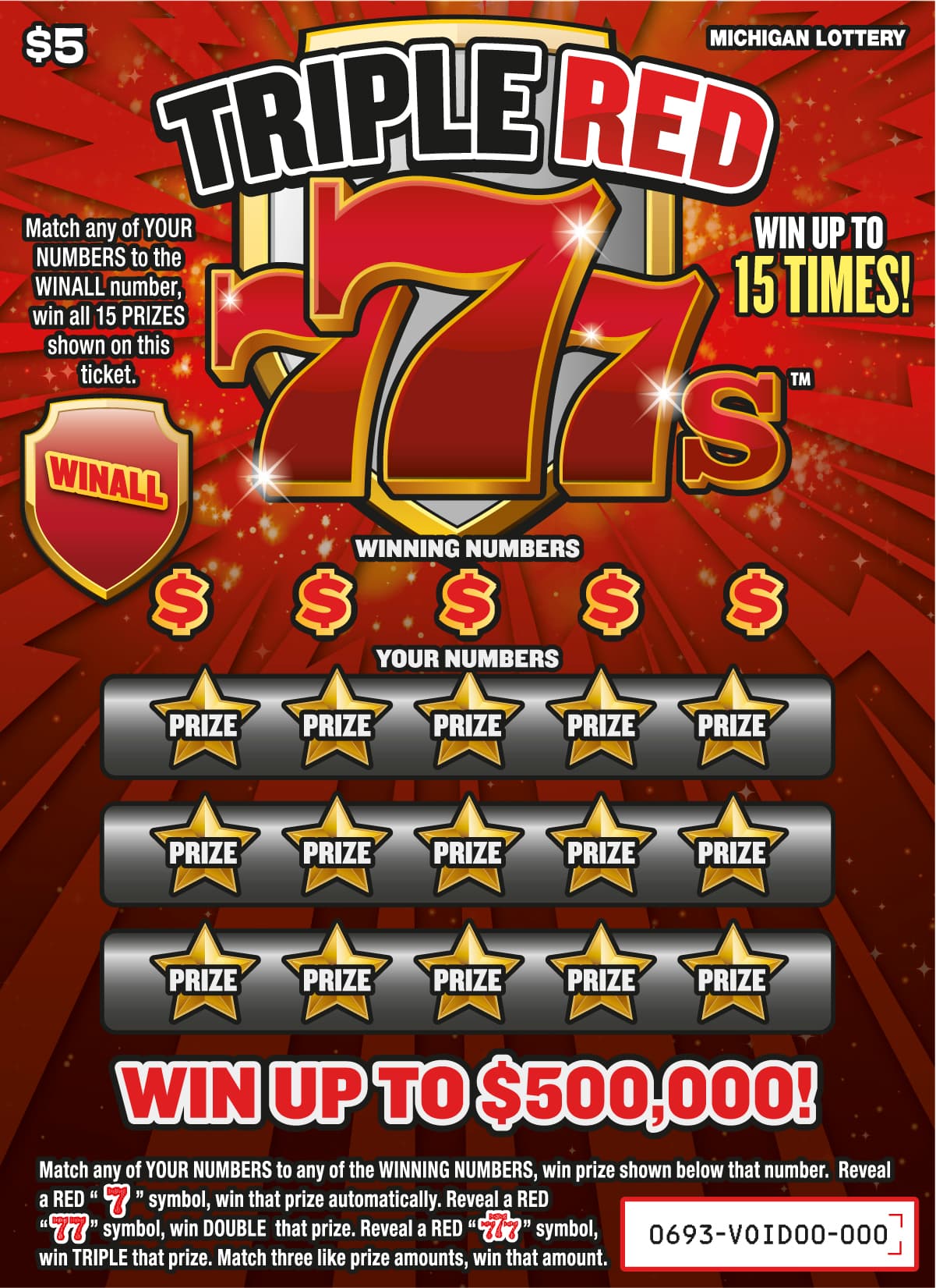 Triple Red 777s scratch-off ticket