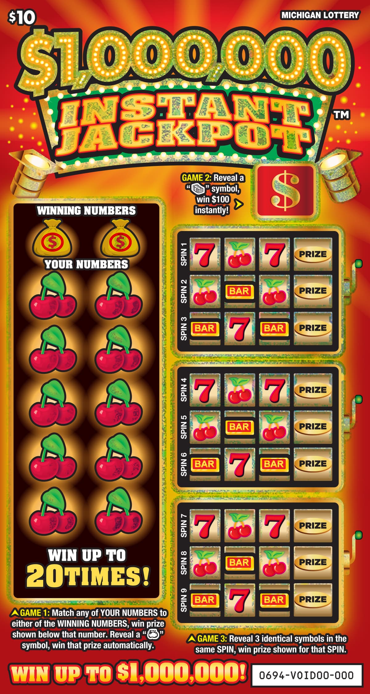 $1,000,000 Instant Jackpot scratch-off ticket