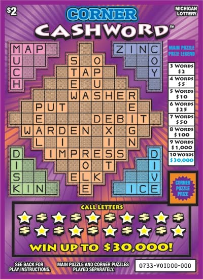 Corner Cashword scratch-off ticket