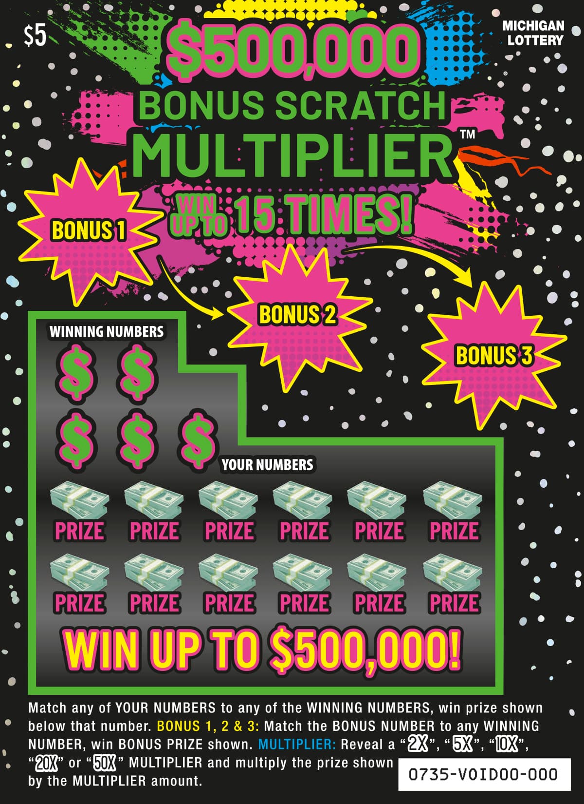 $500,000 Bonus Scratch Multiplier scratch-off ticket