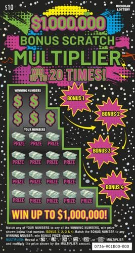 $1,000,000 Bonus Scratch Multiplier scratch-off ticket