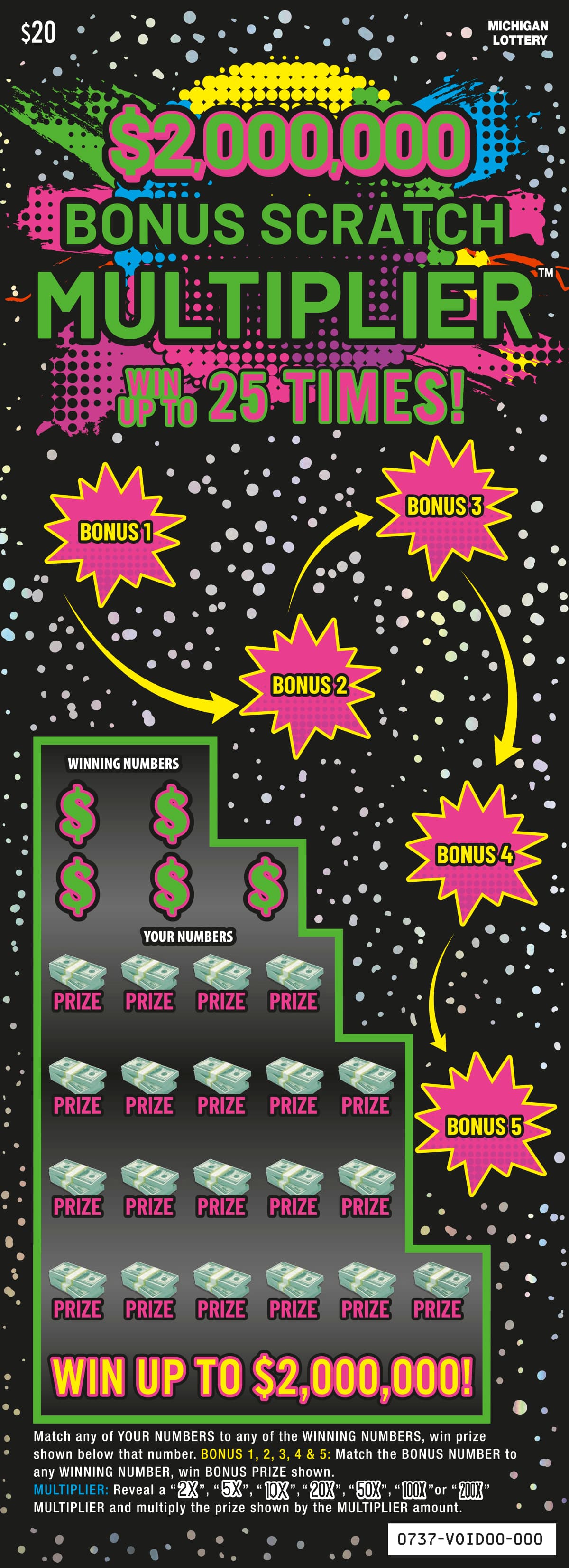 $2,000,000 Bonus Scratch Multiplier scratch-off ticket