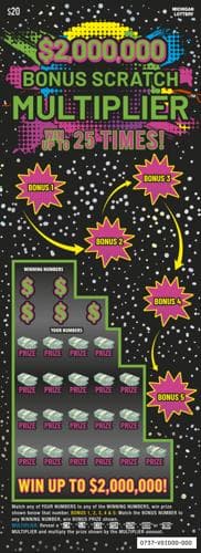 $2,000,000 Bonus Scratch Multiplier scratch-off ticket