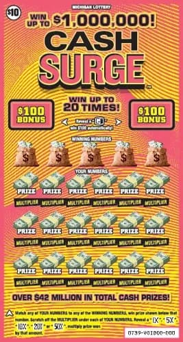 Cash Surge scratch-off ticket