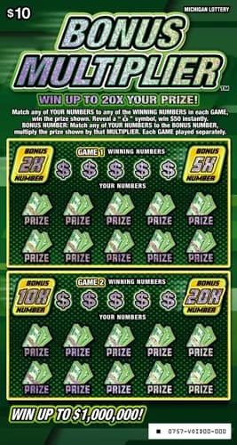 Bonus Multiplier scratch-off ticket
