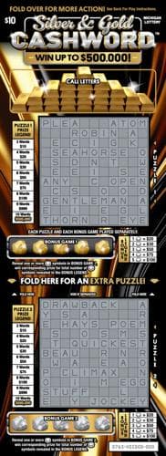 Silver & Gold Cashword scratch-off ticket