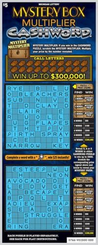 Mystery Box Multiplier Cashword scratch-off ticket