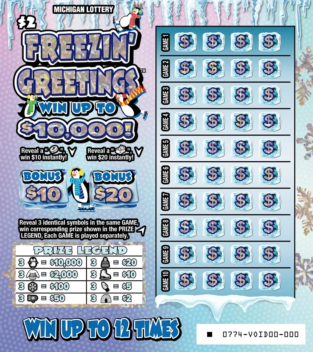 Freezin' Greetings scratch-off ticket