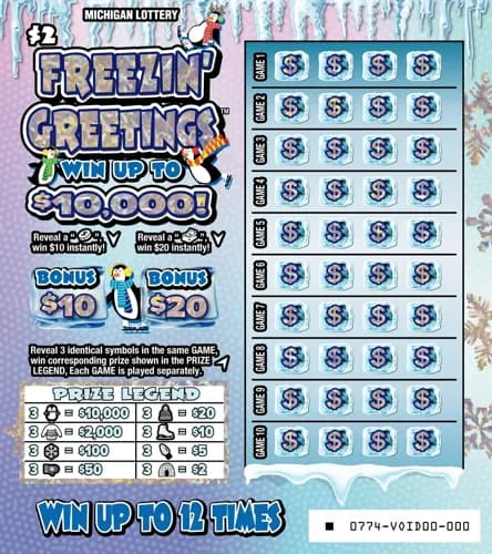 Freezin' Greetings scratch-off ticket