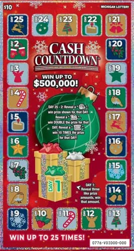 Cash Countdown scratch-off ticket