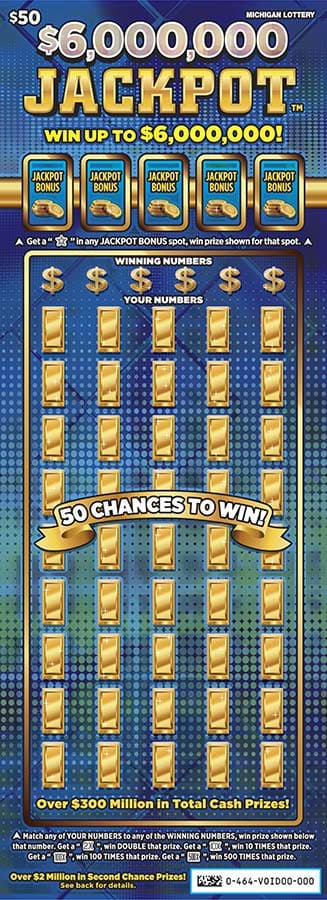 $6,000,000 Jackpot scratch-off ticket