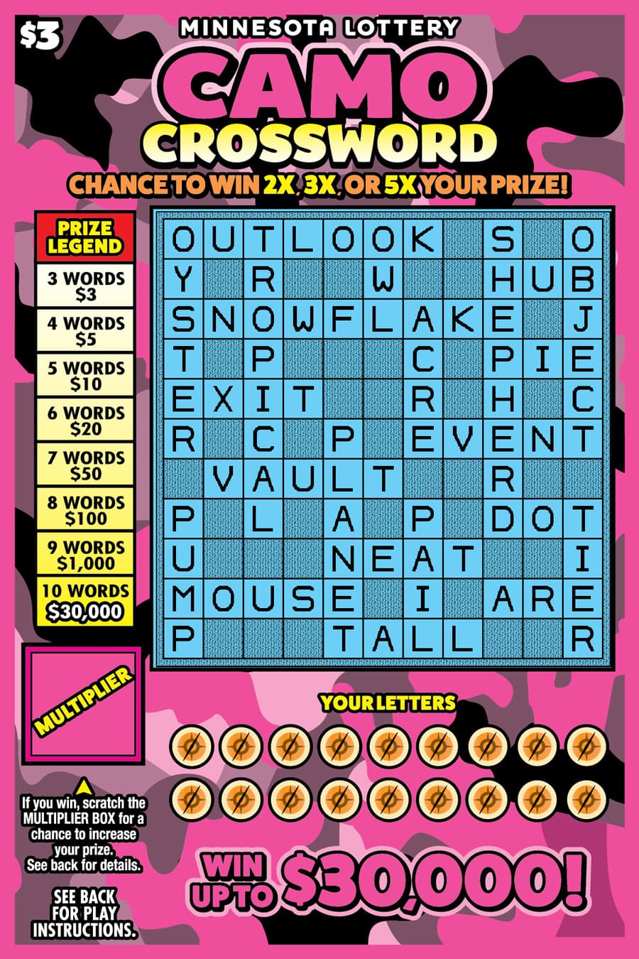 Camo Crossword scratch-off ticket