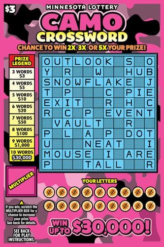 Camo Crossword scratch-off ticket