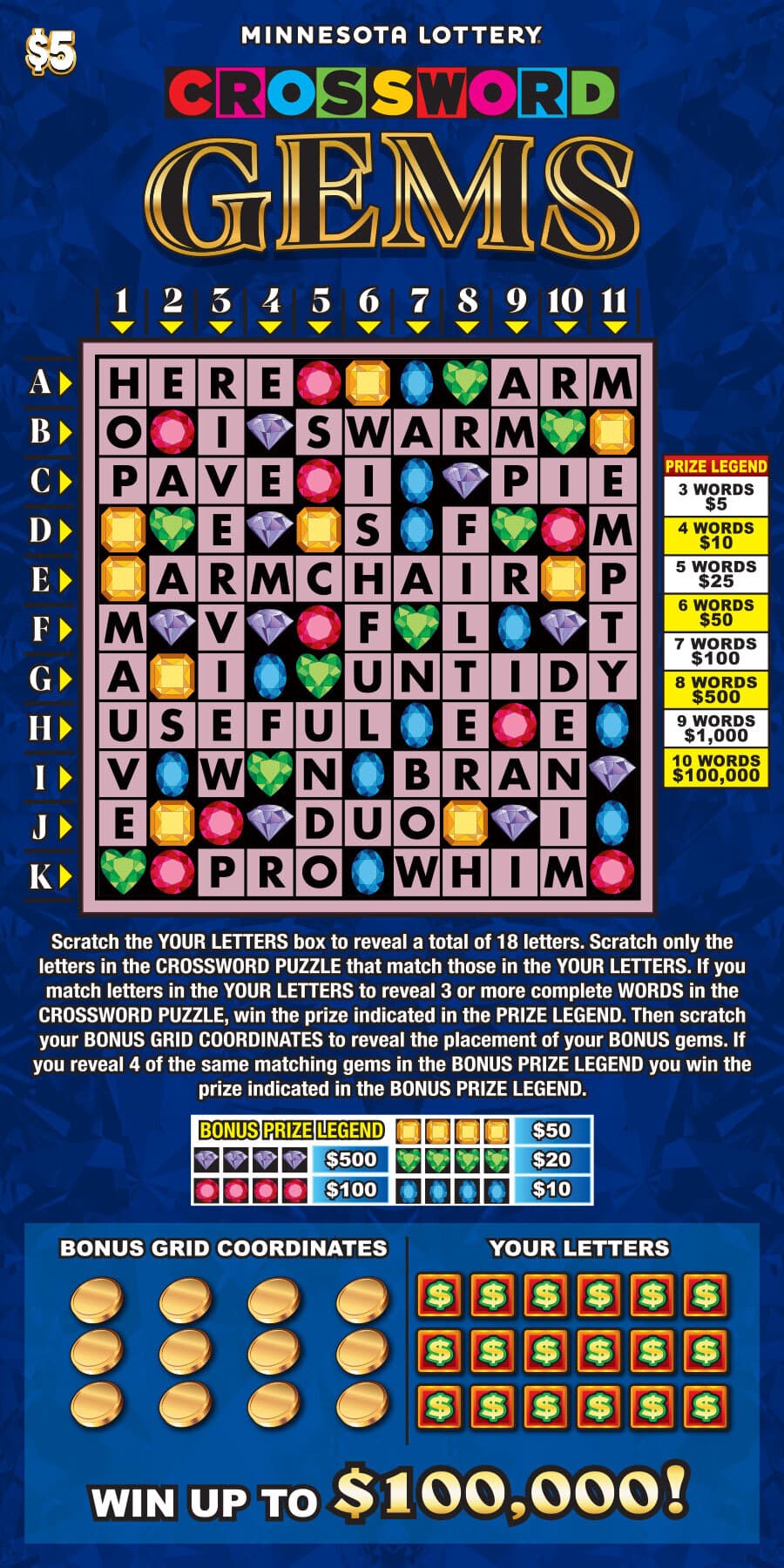 Crossword Gems scratch-off ticket
