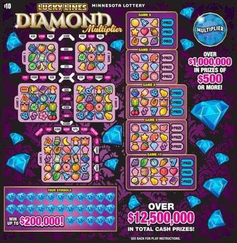 Lucky Lines Diamond Multiplier scratch-off ticket