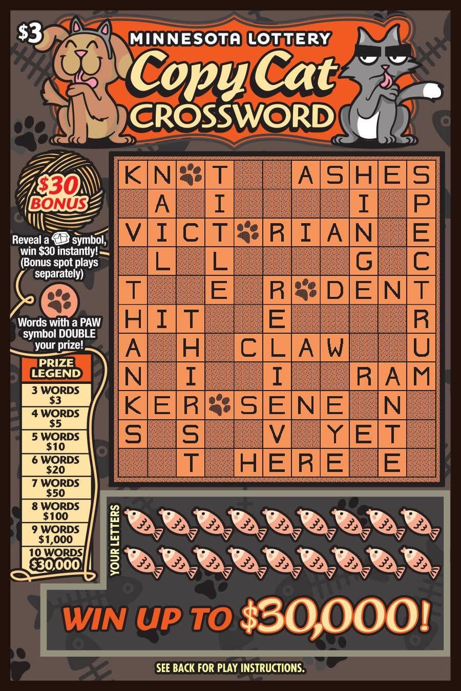 Copy Cat Crossword scratch-off ticket