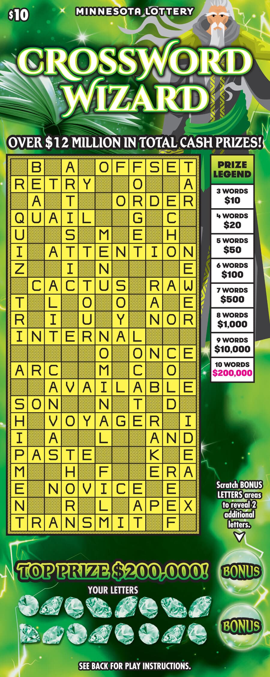 Crossword Wizard scratch-off ticket