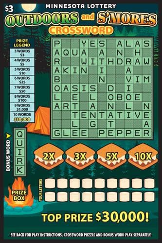 Outdoors and S'mores Crossword scratch-off ticket