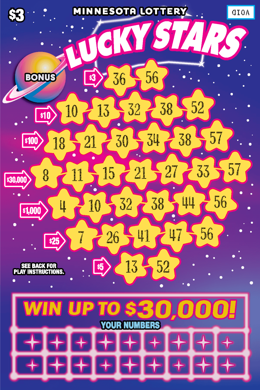 Lucky Stars scratch-off ticket