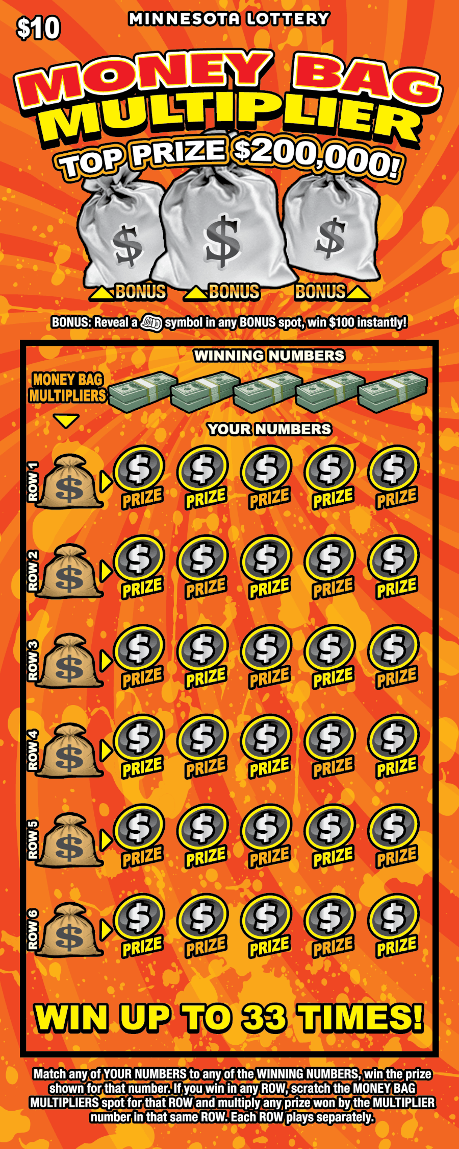 Money Bag Multiplier scratch-off ticket