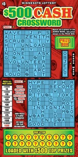 $500 Cash Crossword scratch-off ticket