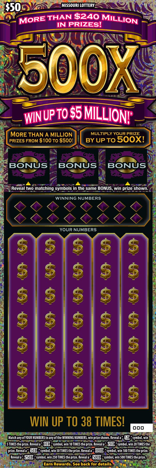 500X scratch-off ticket