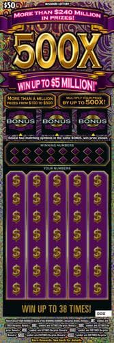 500X scratch-off ticket