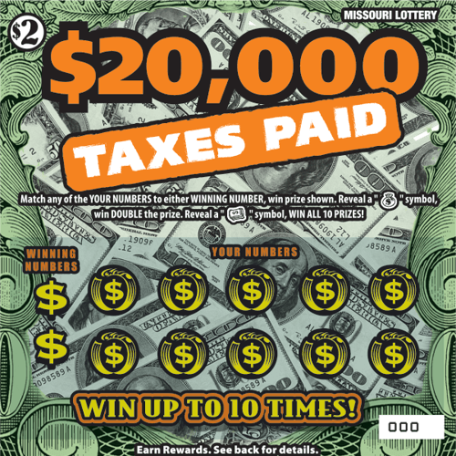 $20,000 TAXES PAID scratch-off ticket
