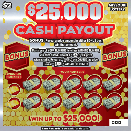 $25,000 CASH PAYOUT scratch-off ticket