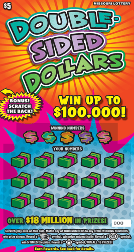 DOUBLE-SIDED DOLLARS scratch-off ticket