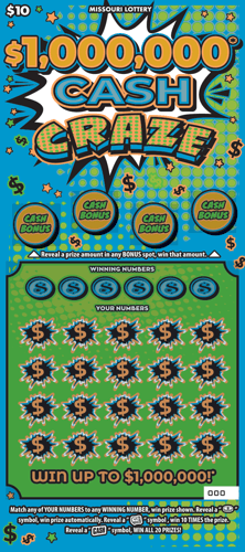$1,000,000* CASH CRAZE scratch-off ticket