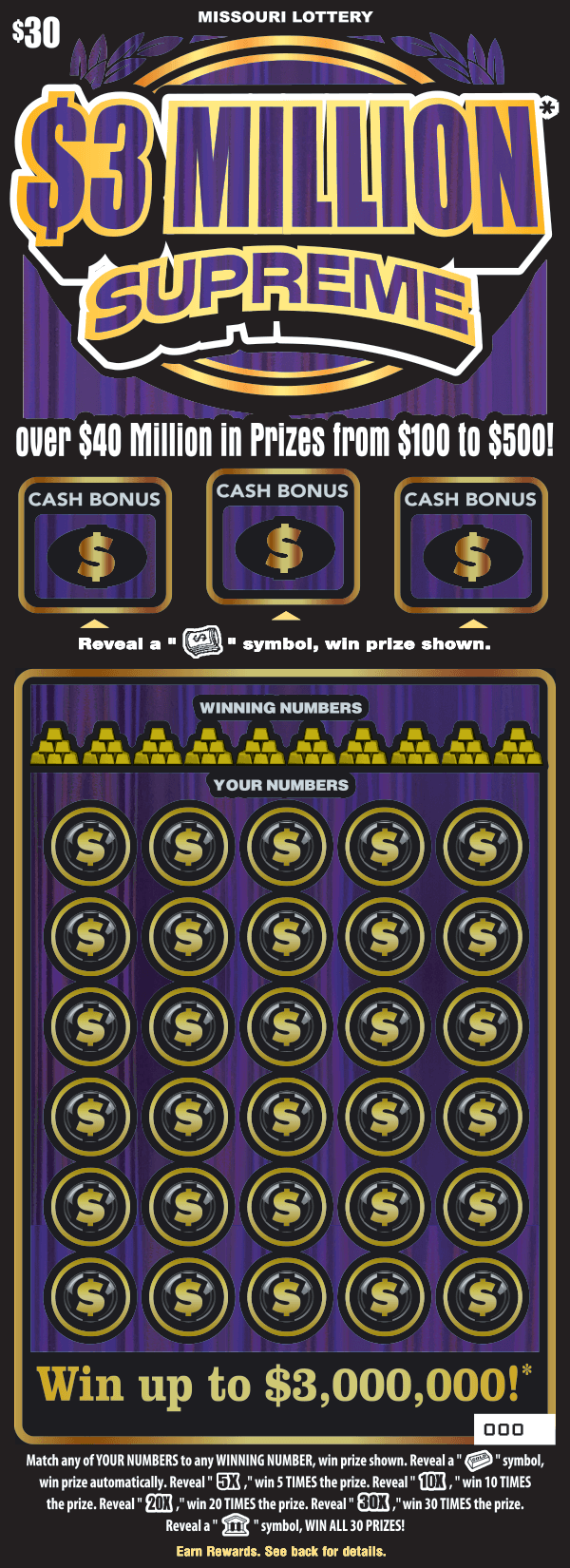 $3 MILLION* SUPREME scratch-off ticket