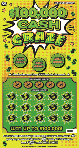 $100,000 CASH CRAZE scratch-off ticket