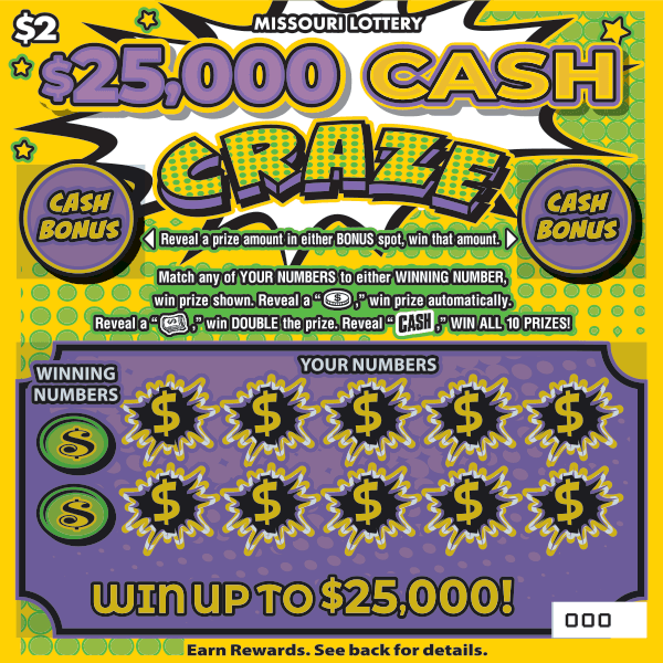 $25,000 CASH CRAZE scratch-off ticket