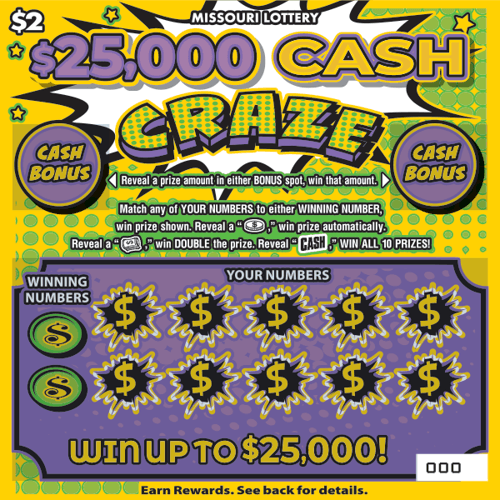 $25,000 CASH CRAZE scratch-off ticket