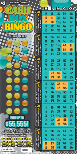 CASH BOX BINGO scratch-off ticket