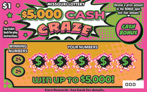 $5,000 CASH CRAZE scratch-off ticket