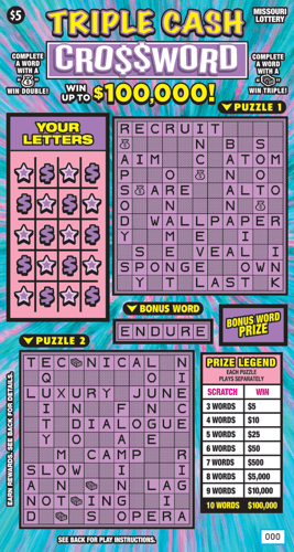 TRIPLE CASH CROSSWORD scratch-off ticket