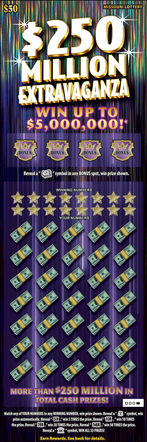 $250 MILLION EXTRAVAGANZA scratch-off ticket